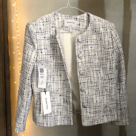 Aritzia Jackets & Blazers - Tweed aritzia blazer size 4 in Lilac and white